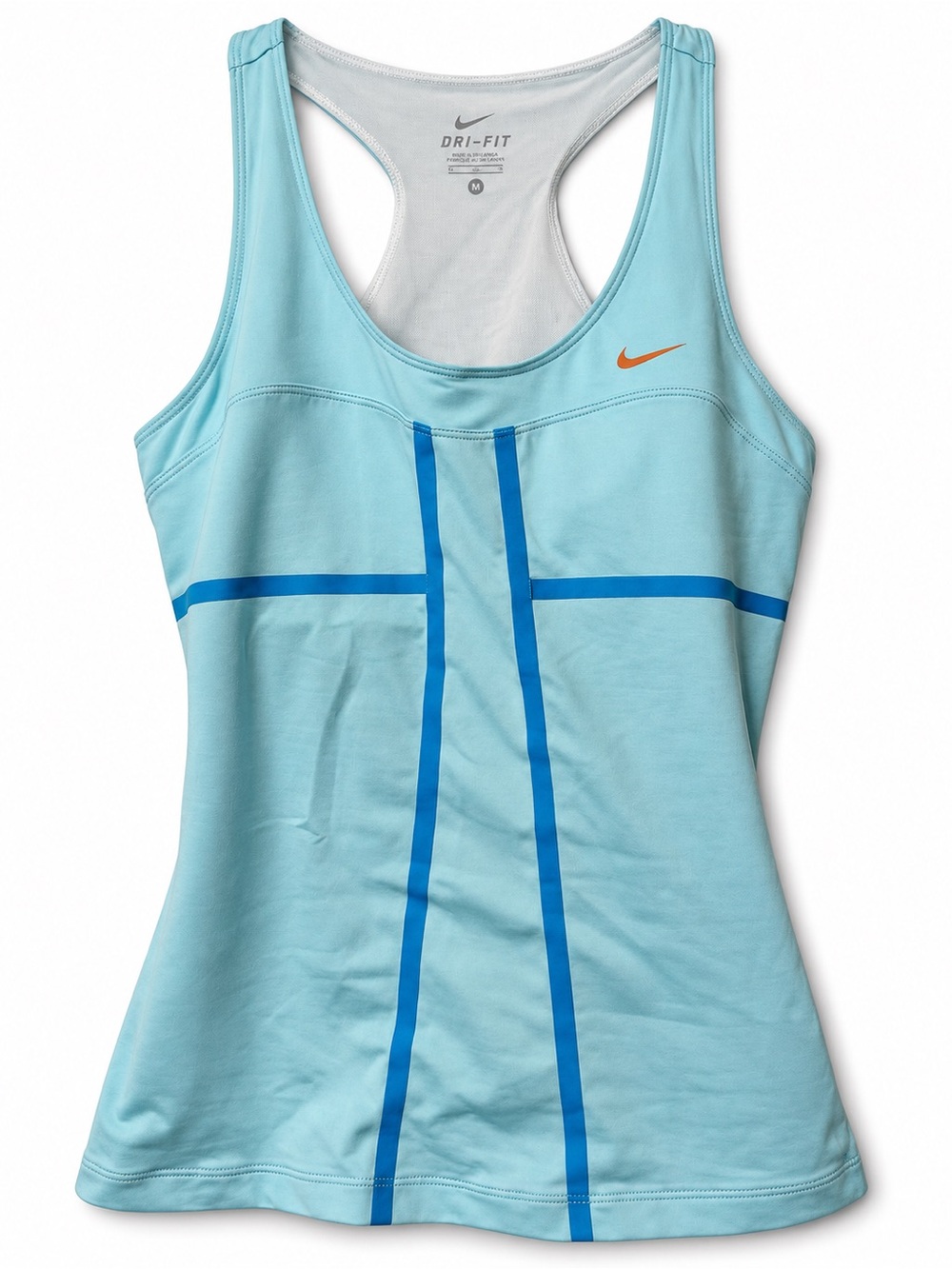 Nike Women's Light Blue Sports Tank/bra w/ Royal Blue Stripes and Orange Swoosh